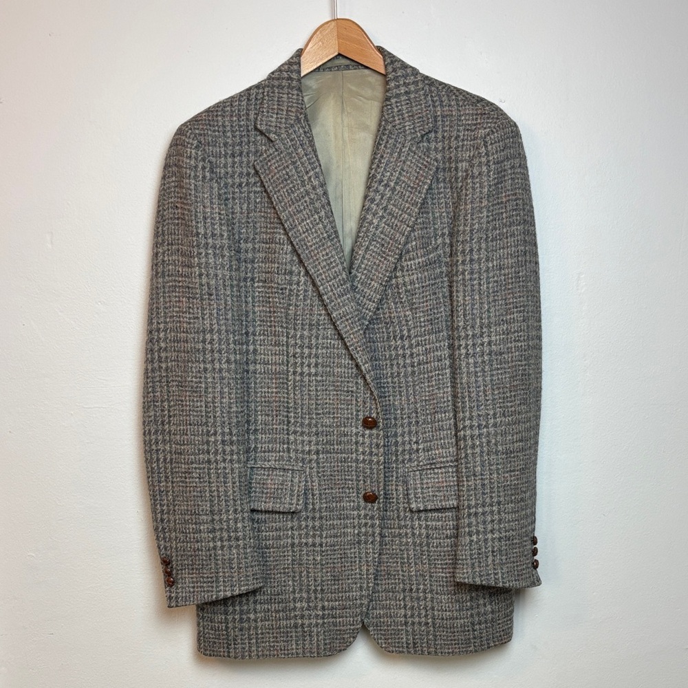 VTG Crombie Scottish Stanley Blacker Mens Tweed Blazer Grey Wool Herringbone 42R